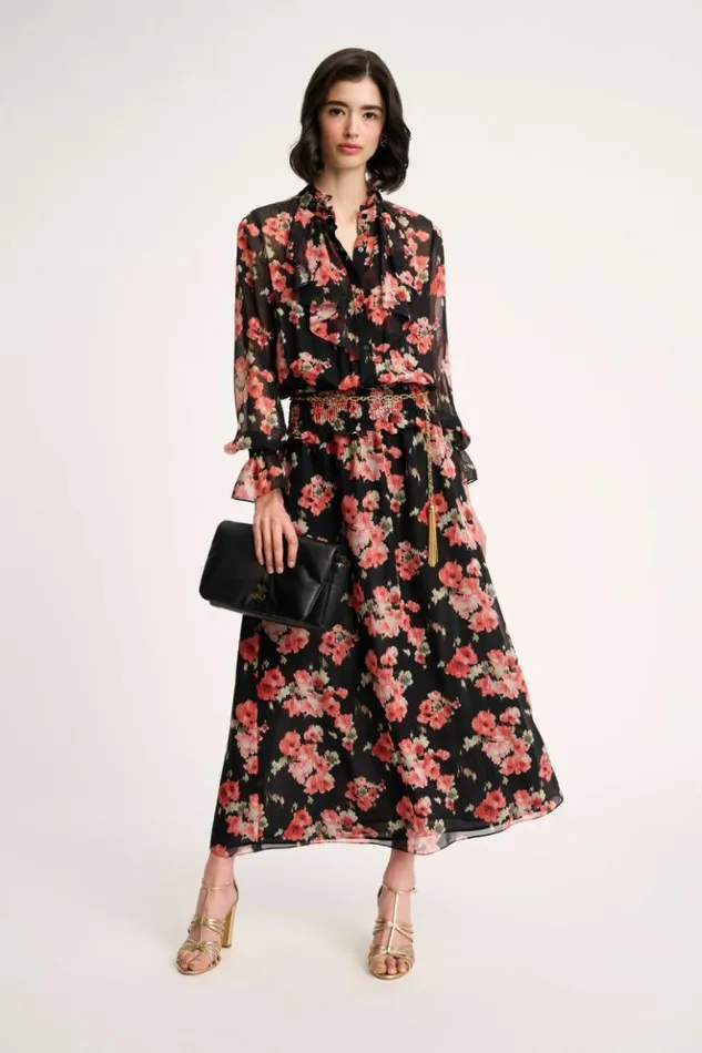 Luisa Spagnoli Dresses and Jumpsuits Giugno 8211 Floral Dress Blackcoral 8211 Women Luisa Spagnoli Dresses and Jumpsuits Giugno 8211 Floral Dress Blackcoral 8211 Women