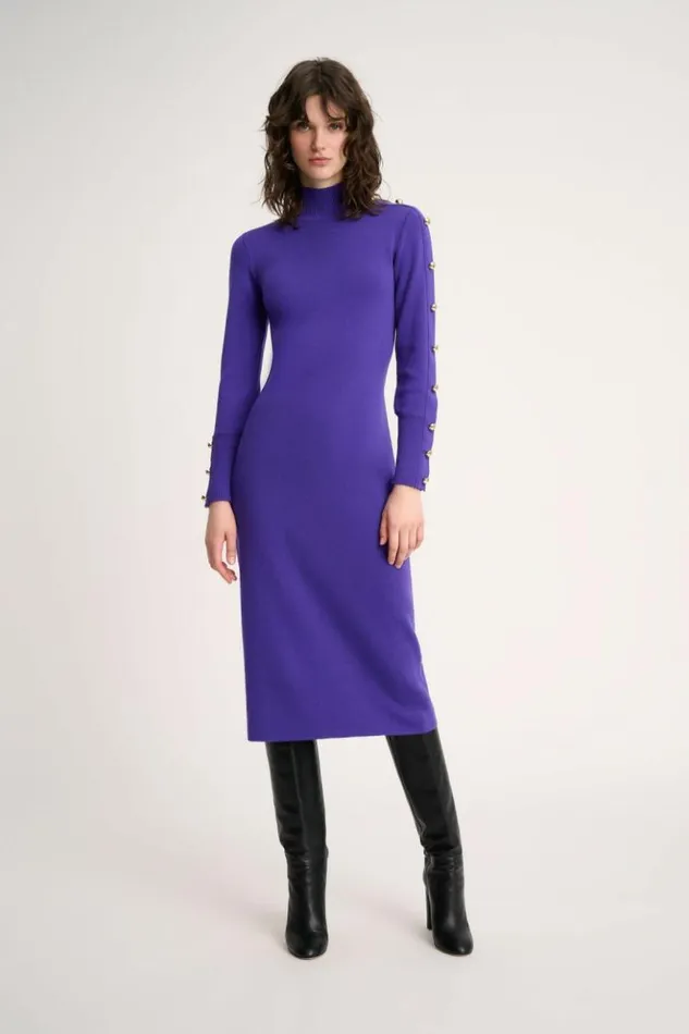 Luisa Spagnoli Dresses and Jumpsuits Mentolato 8211 Dress With Decorative Buttons Purple 8211 Women Luisa Spagnoli Dresses and Jumpsuits Mentolato 8211 Dress With Decorative Buttons Purple 8211 Women
