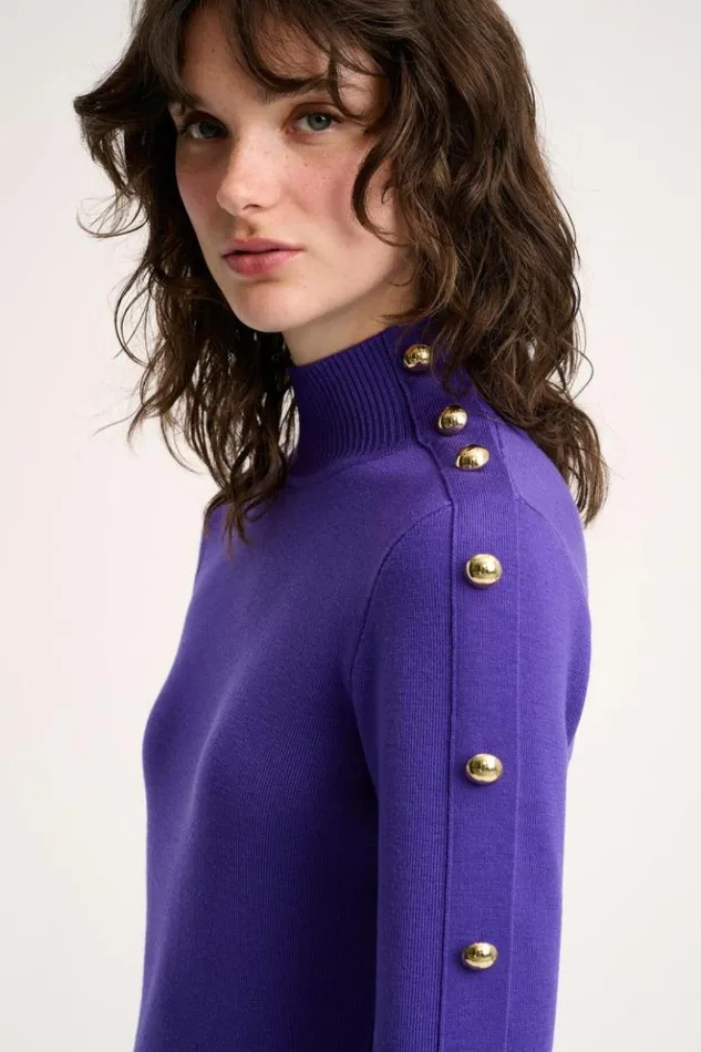 Luisa Spagnoli Dresses and Jumpsuits Mentolato 8211 Dress With Decorative Buttons Purple 8211 Women Luisa Spagnoli Dresses and Jumpsuits Mentolato 8211 Dress With Decorative Buttons Purple 8211 Women
