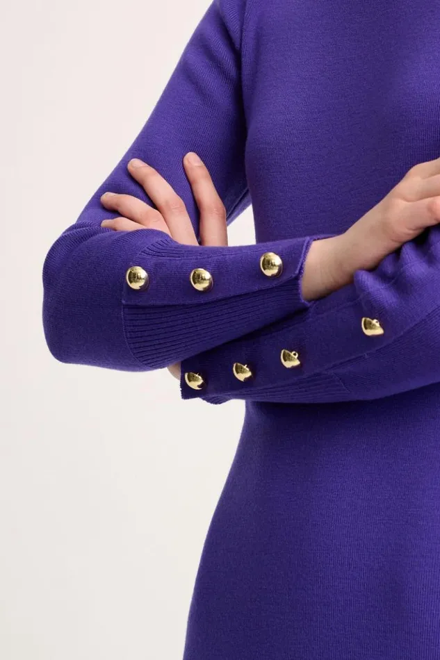 Luisa Spagnoli Dresses and Jumpsuits Mentolato 8211 Dress With Decorative Buttons Purple 8211 Women Luisa Spagnoli Dresses and Jumpsuits Mentolato 8211 Dress With Decorative Buttons Purple 8211 Women