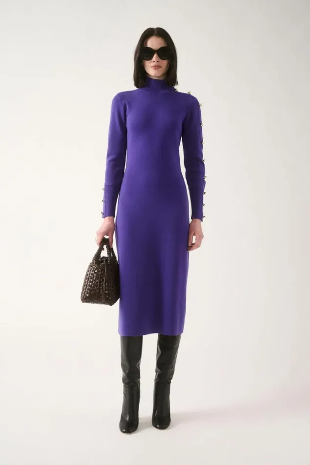 Luisa Spagnoli Dresses and Jumpsuits Mentolato 8211 Dress With Decorative Buttons Purple 8211 Women Luisa Spagnoli Dresses and Jumpsuits Mentolato 8211 Dress With Decorative Buttons Purple 8211 Women