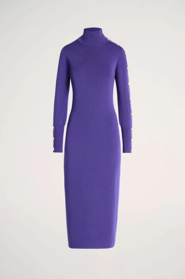 Luisa Spagnoli Dresses and Jumpsuits Mentolato 8211 Dress With Decorative Buttons Purple 8211 Women Luisa Spagnoli Dresses and Jumpsuits Mentolato 8211 Dress With Decorative Buttons Purple 8211 Women