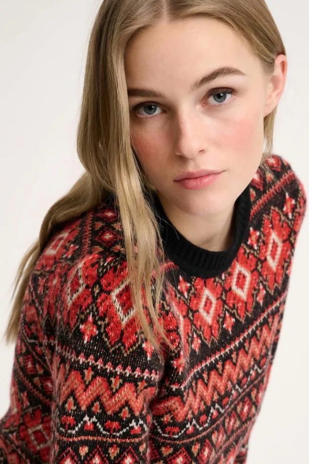 Luisa Spagnoli Knitwear Correttore 8211 Jacquard Pullover Blackcoral 8211 Women Luisa Spagnoli Knitwear Correttore 8211 Jacquard Pullover Blackcoral 8211 Women