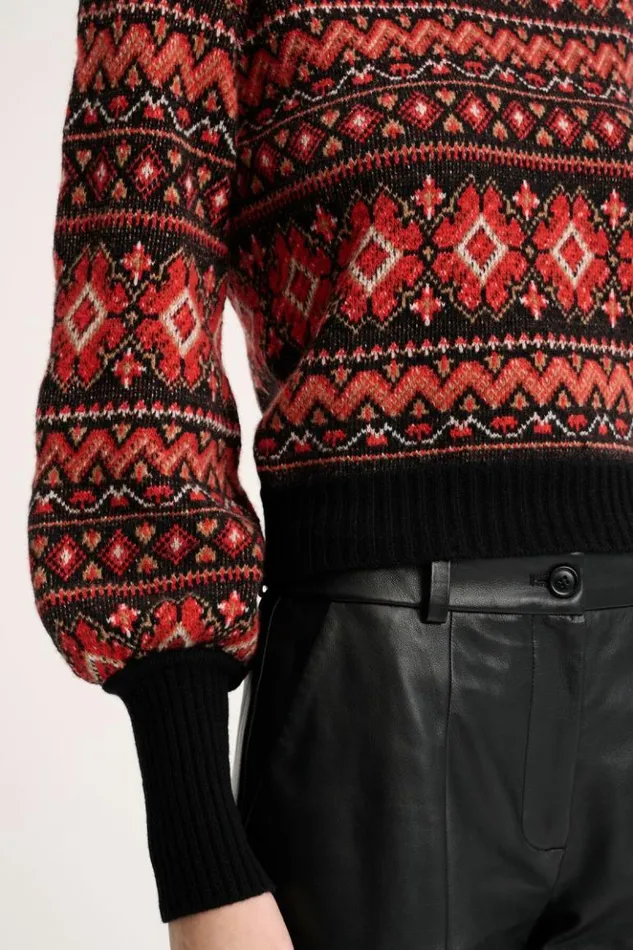 Luisa Spagnoli Knitwear Correttore 8211 Jacquard Pullover Blackcoral 8211 Women Luisa Spagnoli Knitwear Correttore 8211 Jacquard Pullover Blackcoral 8211 Women