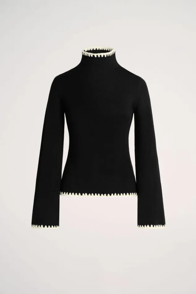 Luisa Spagnoli Knitwear Monet 8211 Turtleneck Pullover Blackcream 8211 Women Luisa Spagnoli Knitwear Monet 8211 Turtleneck Pullover Blackcream 8211 Women