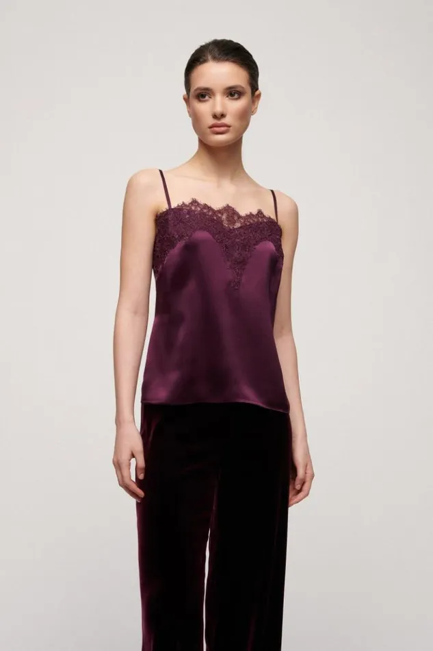 Luisa Spagnoli Tops And TShirts Lilia 8211 Top With Lace Eggplant 8211 Women