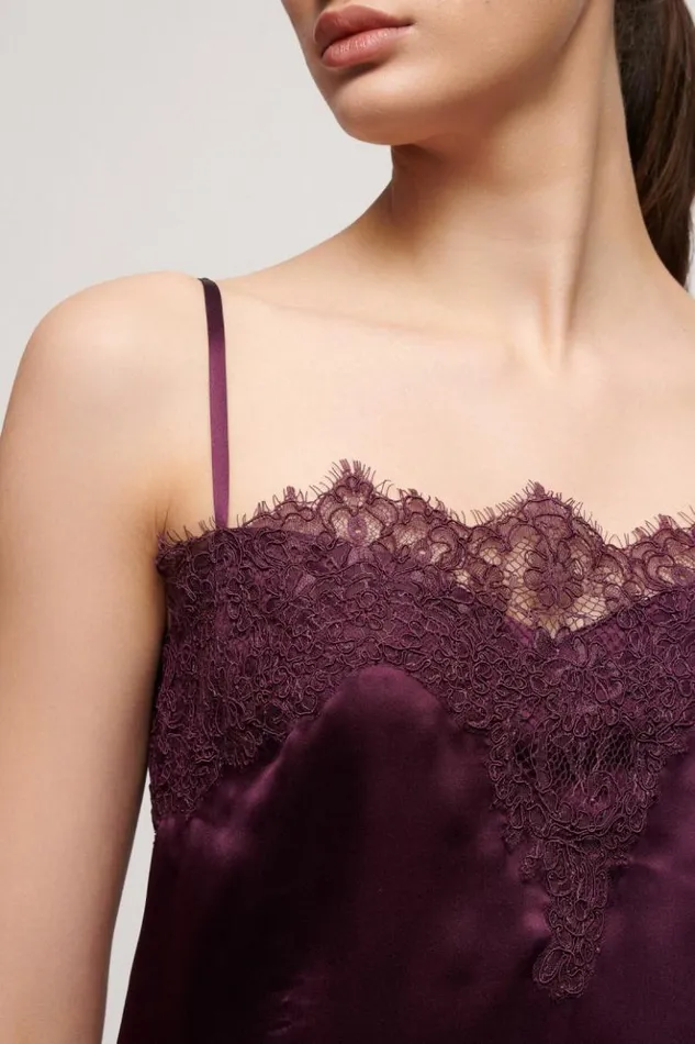 Luisa Spagnoli Tops And TShirts Lilia 8211 Top With Lace Eggplant 8211 Women Luisa Spagnoli Tops And TShirts Lilia 8211 Top With Lace Eggplant 8211 Women