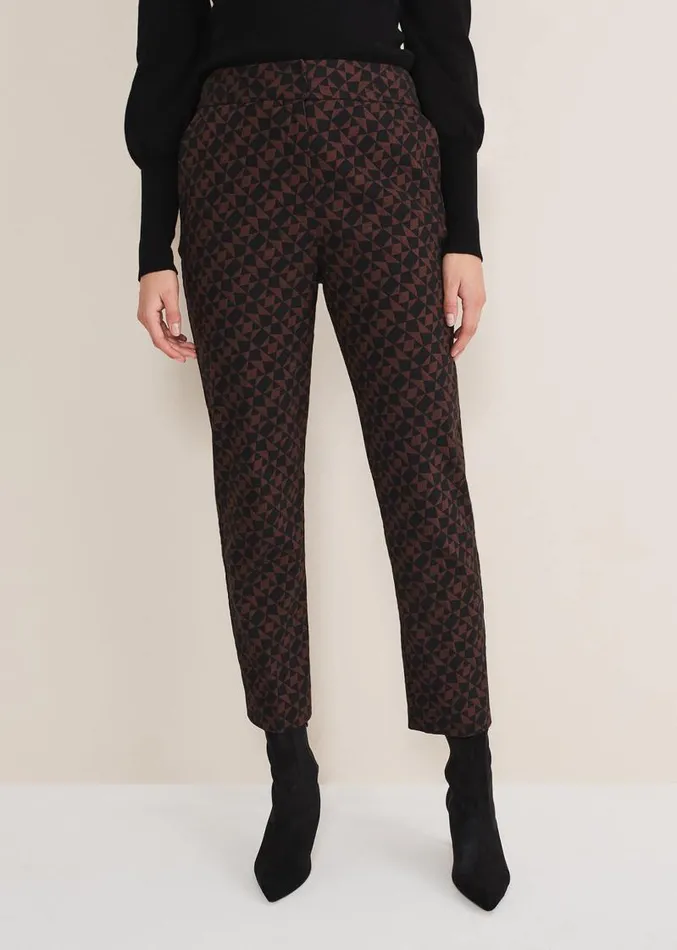 Mackenzie Geo Jacquard Tapered Trouser Blackchocolate Women Phase Eight Trousers