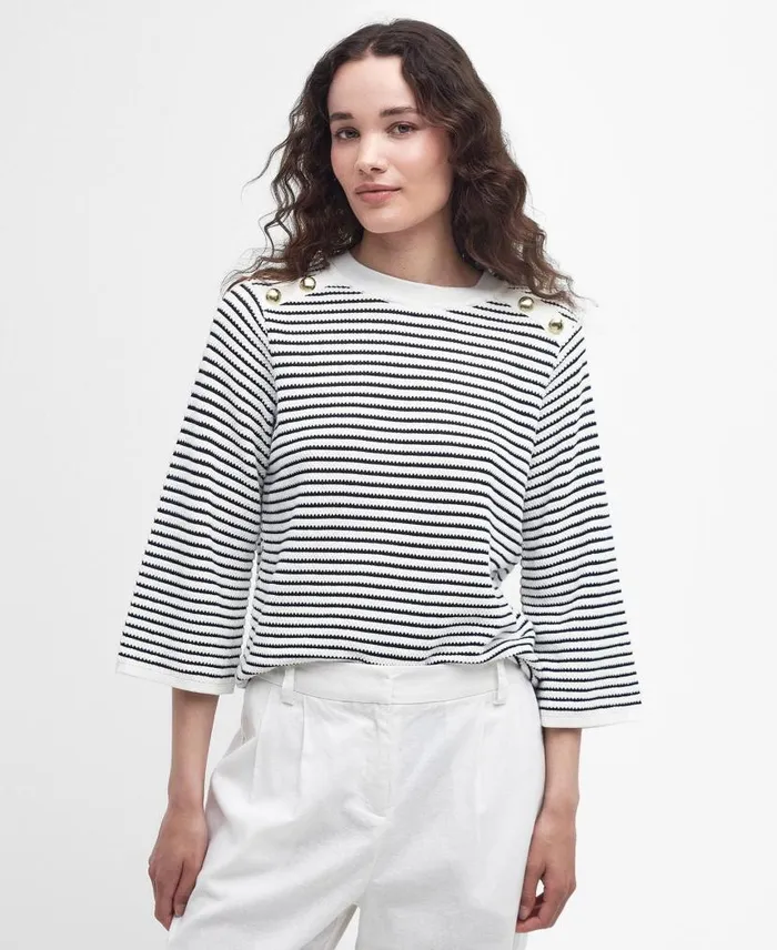 Macy Knitted Striped Jumper Antique White Stripe Women Barbour Jumpers