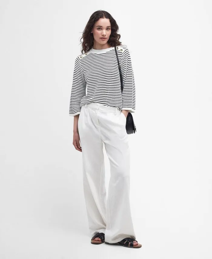 Macy Knitted Striped Jumper Antique White Stripe Women Barbour Jumpers