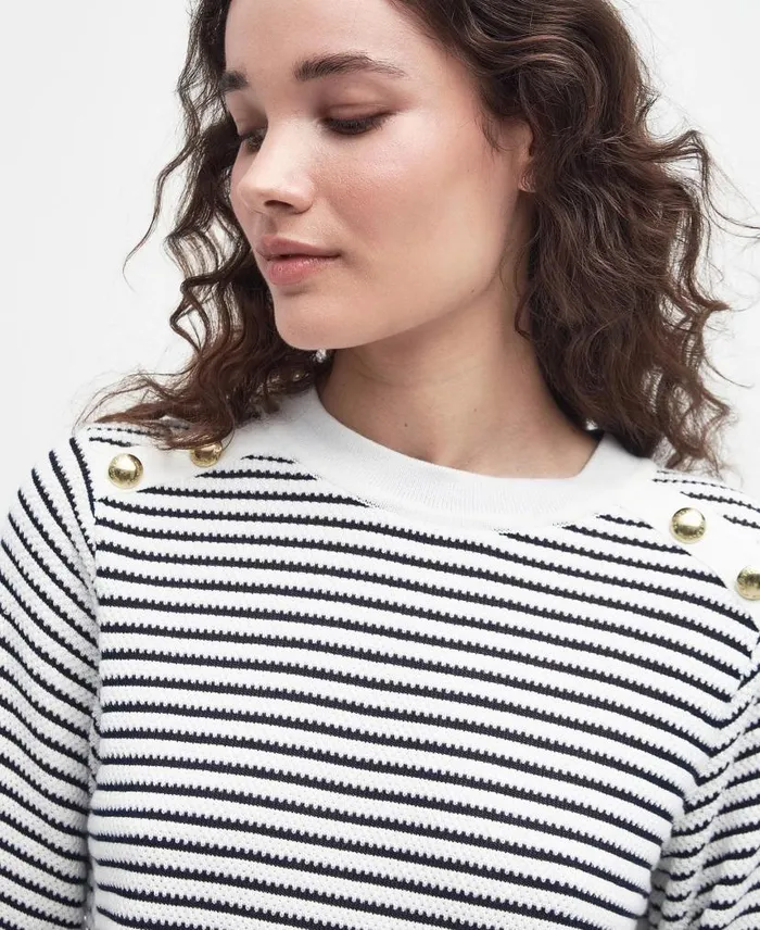 Macy Knitted Striped Jumper Antique White Stripe Women Barbour Jumpers