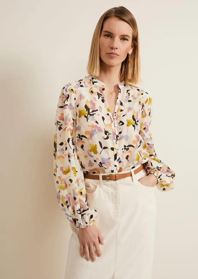 Maddie Watercolour Silk Blend Blouse Ivory Women Phase Eight Shirts and Blouses