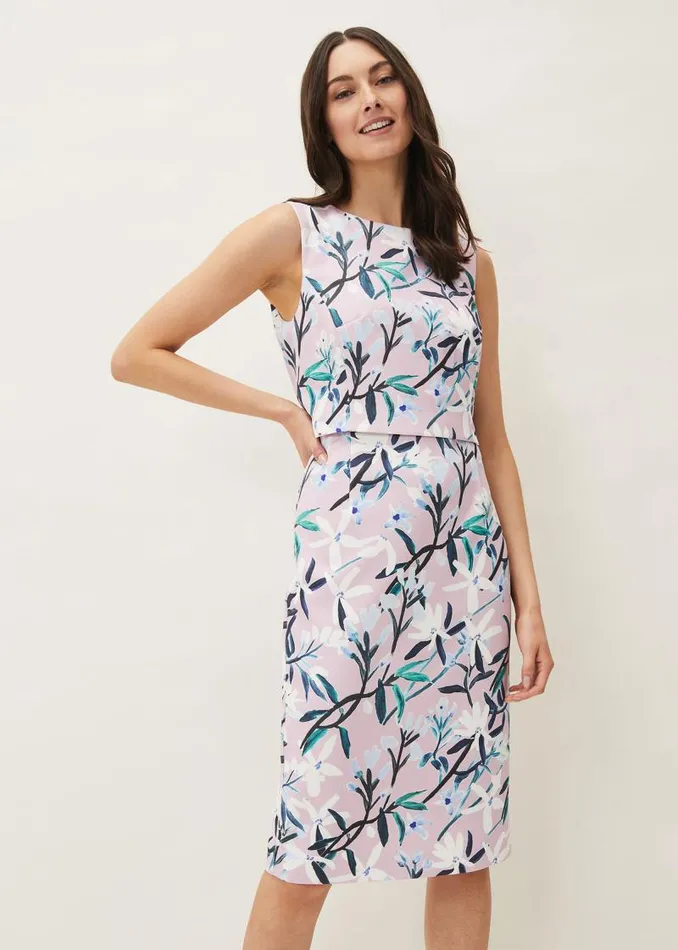 Magnolia Floral Sleeveless Scuba Dress Frosted Heather Women Phase Eight Dresses