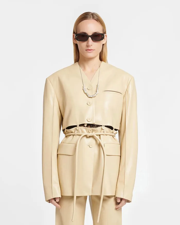 Maida Belted Okobor AltLeather Blazer Almond Women Nanushka Jackets and Blazers