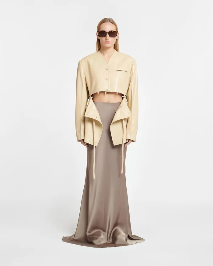 Maida Belted Okobor AltLeather Blazer Almond Women Nanushka Jackets and Blazers