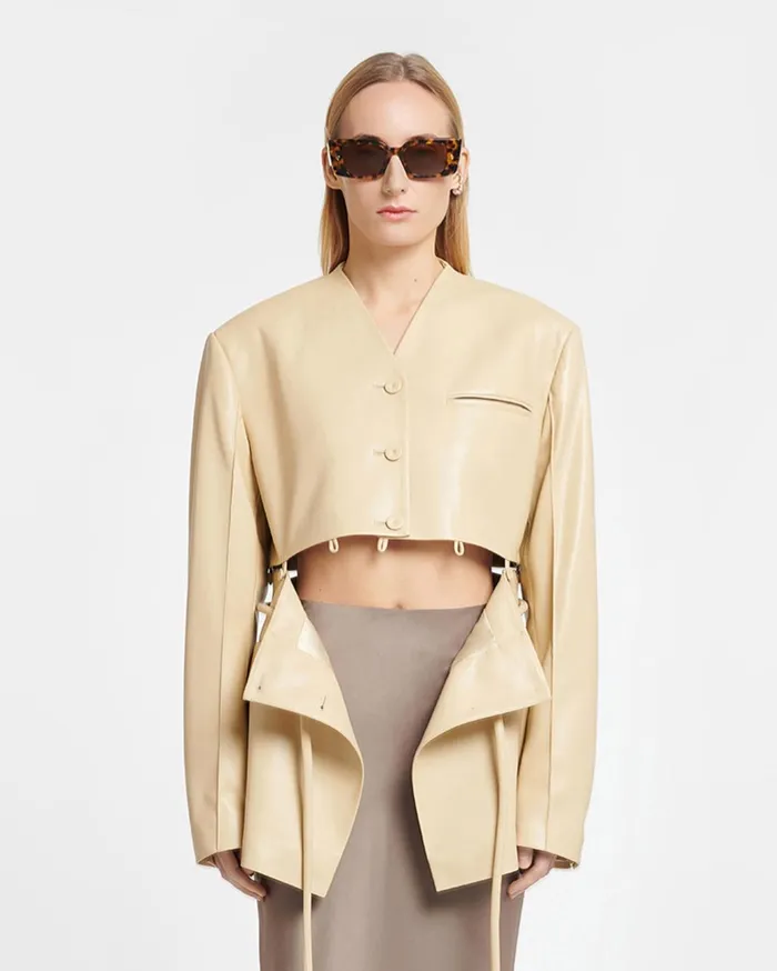 Maida Belted Okobor AltLeather Blazer Almond Women Nanushka Jackets and Blazers