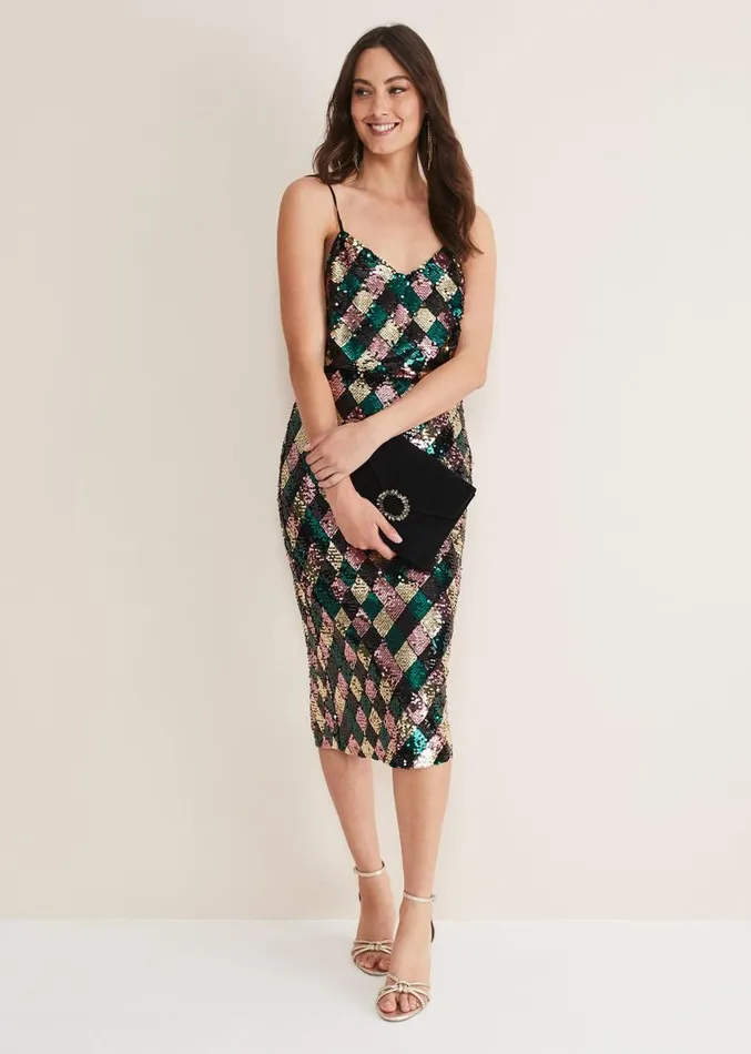 Mari Diamond Sequin Midi Skirt CoOrd Multicoloured Women Phase Eight Skirts