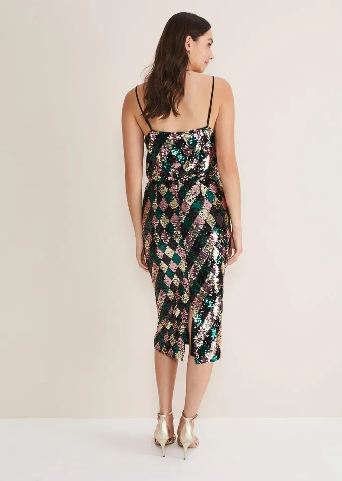 Mari Diamond Sequin Midi Skirt CoOrd Multicoloured Women Phase Eight Skirts