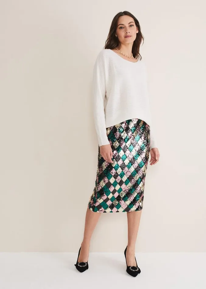Mari Diamond Sequin Midi Skirt CoOrd Multicoloured Women Phase Eight Skirts