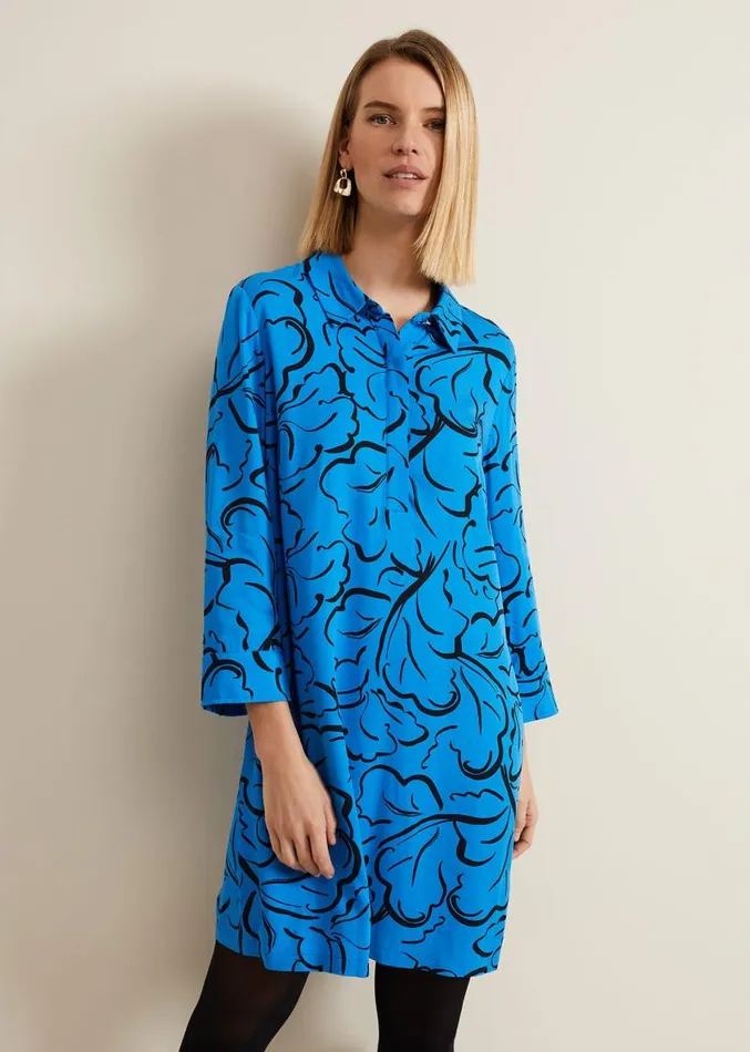 Marina Leaf Print Tunic Dress Blue Women Phase Eight Dresses