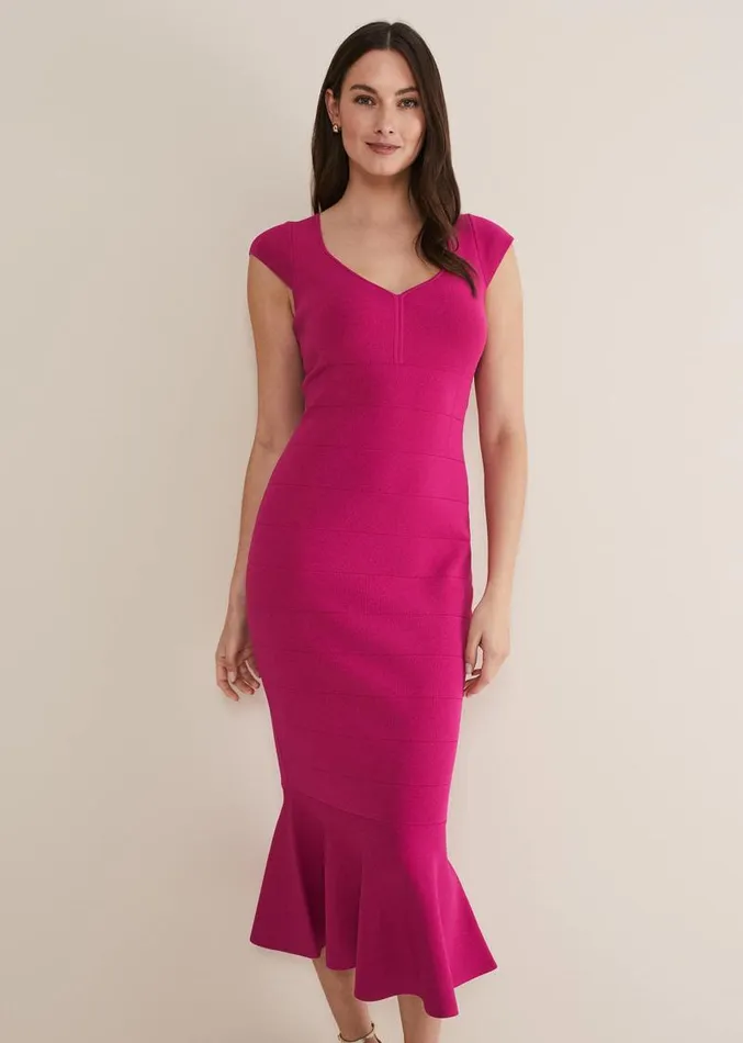 Martha Bandage Midi Dress Magenta Women Phase Eight Dresses