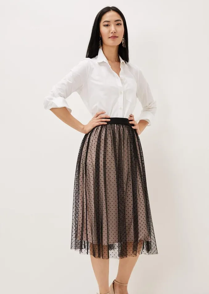 Maya Mesh Spot Skirt Blackblush Women Phase Eight Skirts