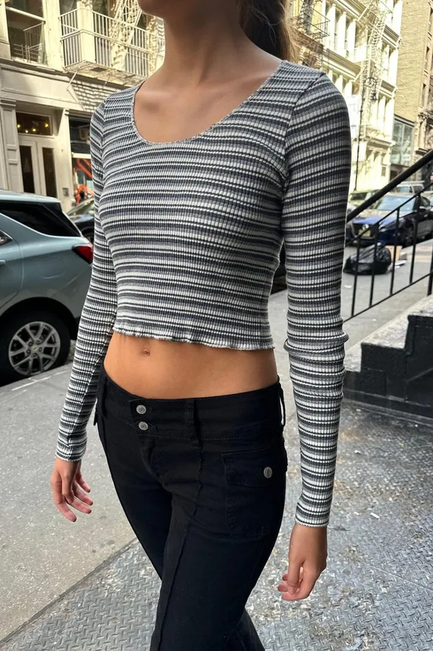 Mckenna Striped Top Greys Stripes Women Brandy Melville Tops