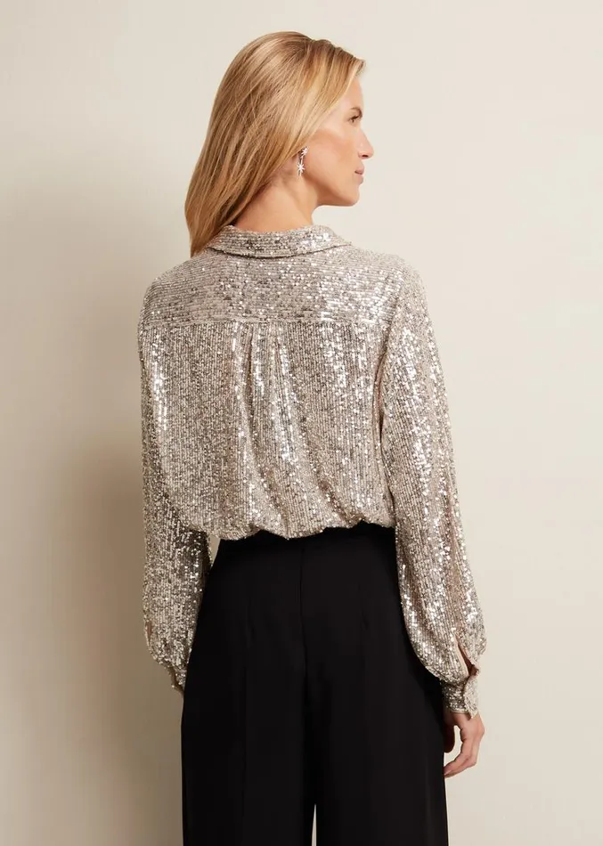 Medora Sequin Shirt Oyster Women Phase Eight Shirts and Blouses