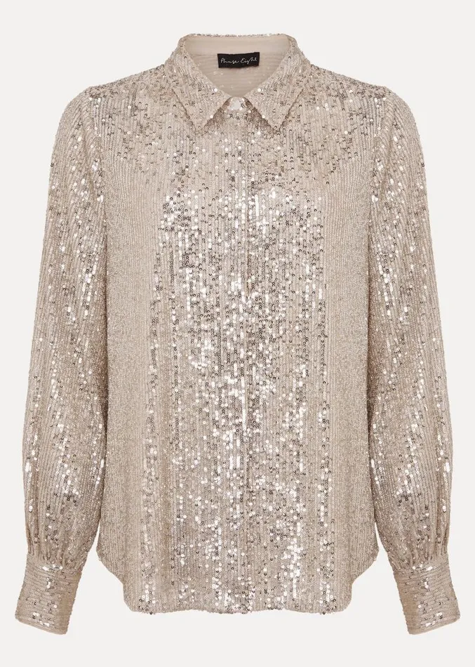 Medora Sequin Shirt Oyster Women Phase Eight Shirts and Blouses