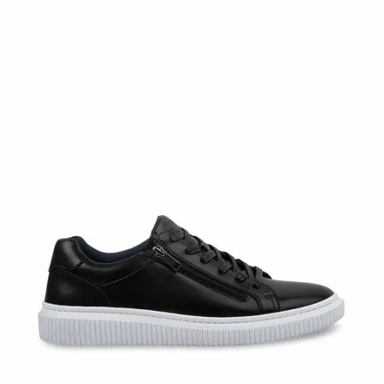 Men039s NIZIAM BLACK LEATHER Black Leather Steve Madden Sneakers