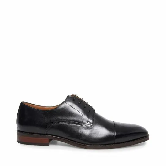 Men039s PLOT BLACK LEATHER Black Leather Steve Madden Dress
