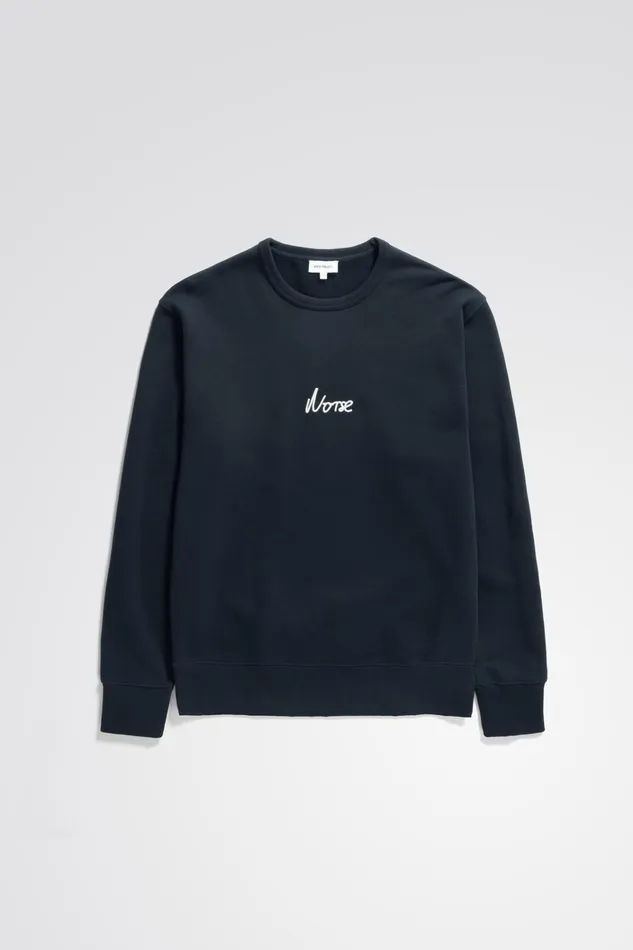 Men Arne Relaxed Organic Chain Stitch Logo Sweatshirt Dark Navy Norse Projects Sweatshirts