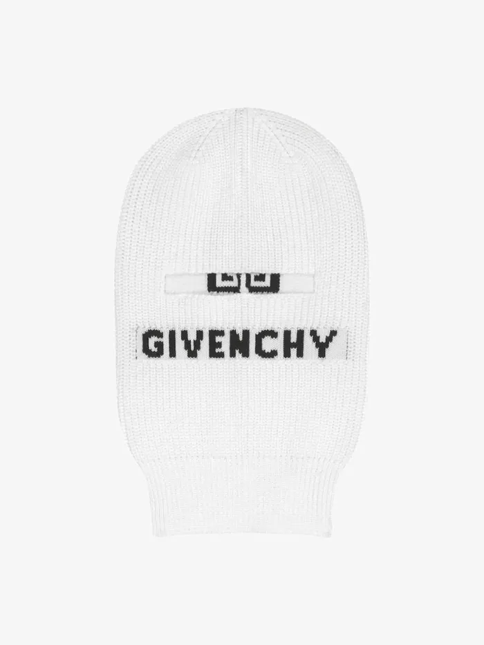 Men Beanies and Caps Givenchy GIVENCHY 4G Knitted Balaclava In Wool Whiteblack