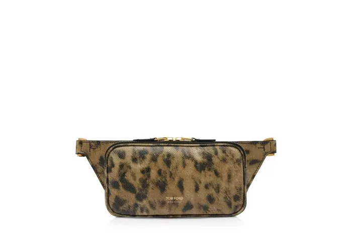 Men Belt Bags Tom Ford Distressed Leopard Print Small Zip Belt Bag Distressed Leopard