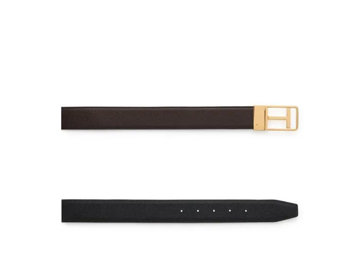 Men Belts Tom Ford Small Grain Leather Reversible Framed T Belt Brown Black Men Belts Tom Ford Small Grain Leather Reversible Framed T Belt Brown Black