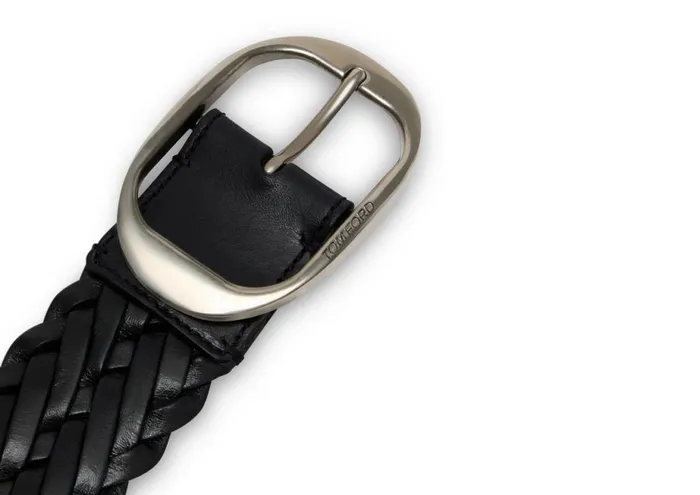 Men Belts Tom Ford Woven Leather Oval Belt Black Men Belts Tom Ford Woven Leather Oval Belt Black