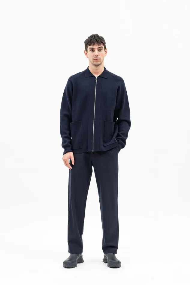 Men Bjarne Milano Full Zip Jacket Dark Navy Norse Projects Knitwear