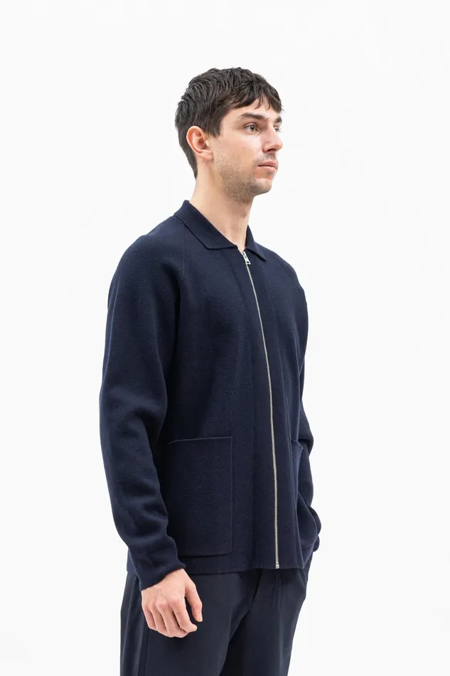 Men Bjarne Milano Full Zip Jacket Dark Navy Norse Projects Knitwear