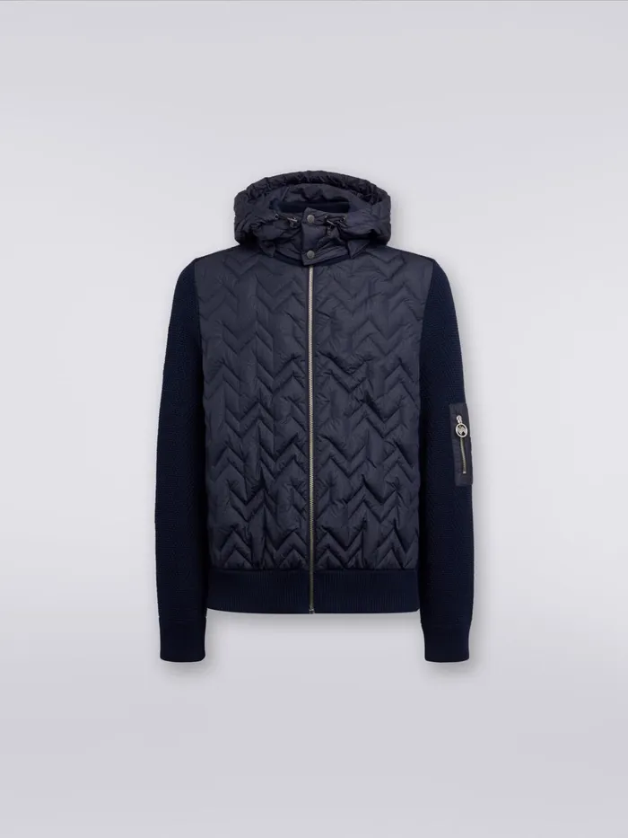 Men Cotton And Nylon Quilted Jacket With Hood Blue Missoni Coats and Jackets