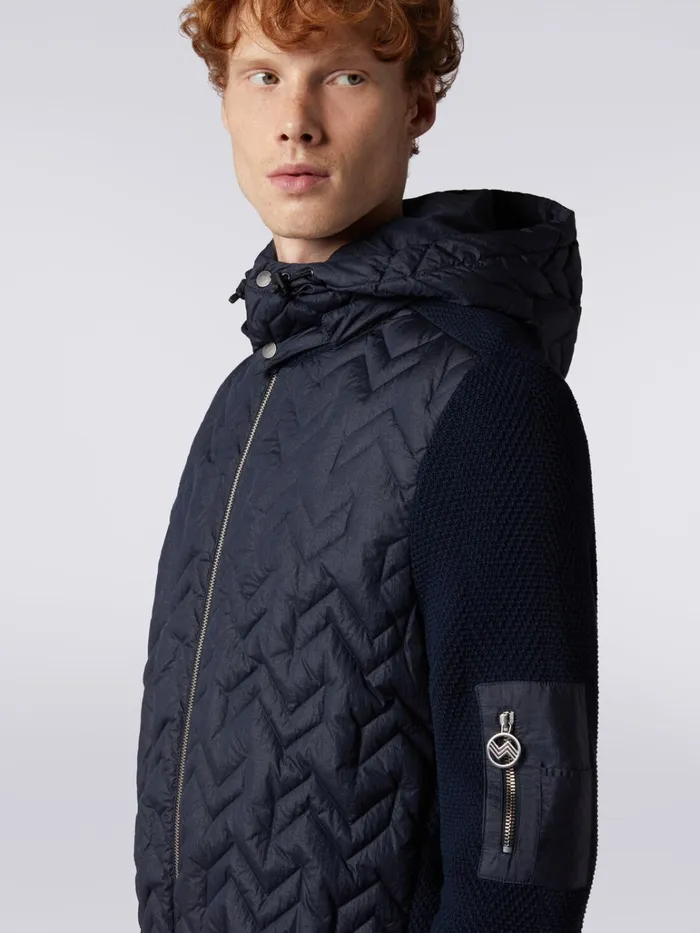 Men Cotton And Nylon Quilted Jacket With Hood Blue Missoni Coats and Jackets Men Cotton And Nylon Quilted Jacket With Hood Blue Missoni Coats and Jackets