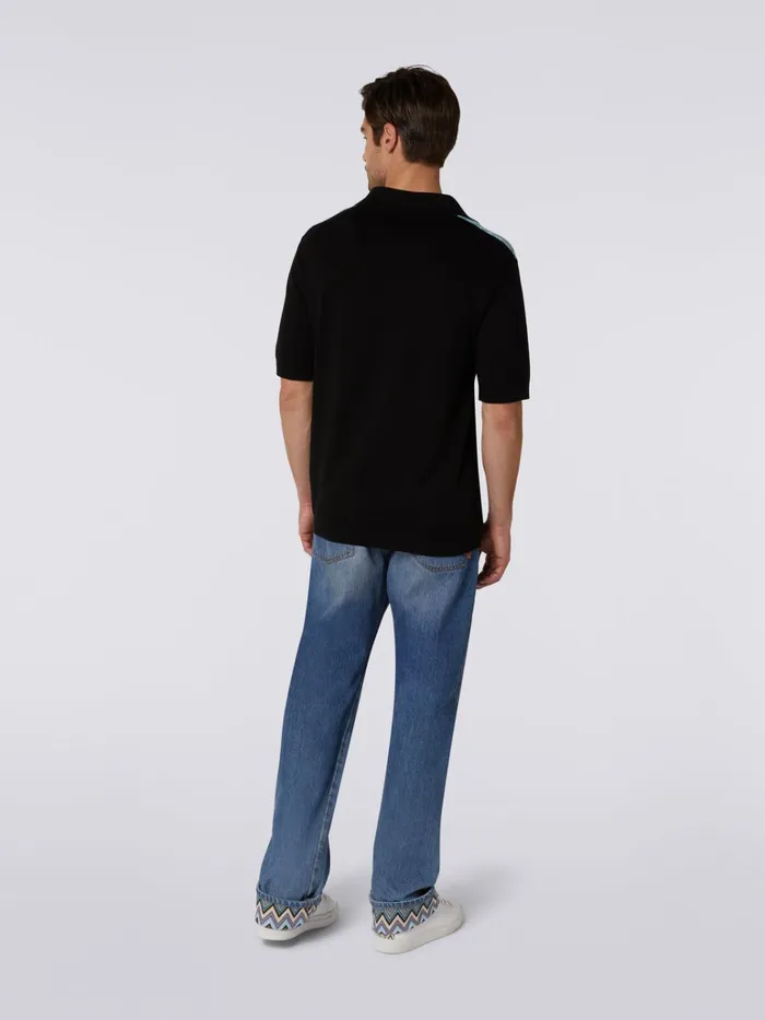 Men Cotton And Silk ShortSleeved Polo Shirt Black and Blue Missoni Polos and Tshirts