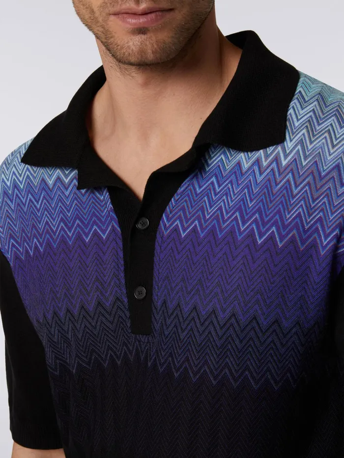Men Cotton And Silk ShortSleeved Polo Shirt Black and Blue Missoni Polos and Tshirts