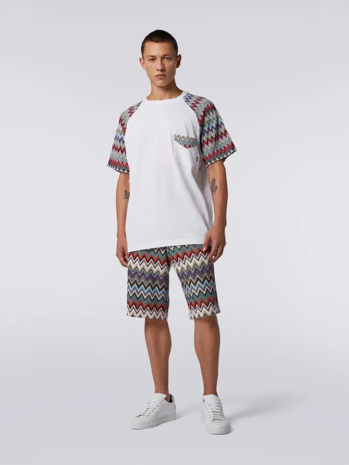 Men Cotton And Viscose Blend Chevron Bermuda Shorts Multicoloured Missoni Trousers