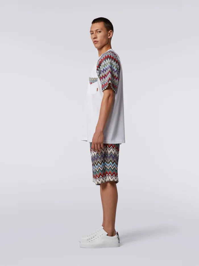 Men Cotton And Viscose Blend Chevron Bermuda Shorts Multicoloured Missoni Trousers