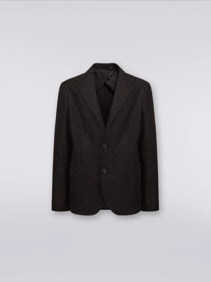 Men Cotton Chevron SingleBreasted Blazer White Black and Beige Missoni Coats and Jackets