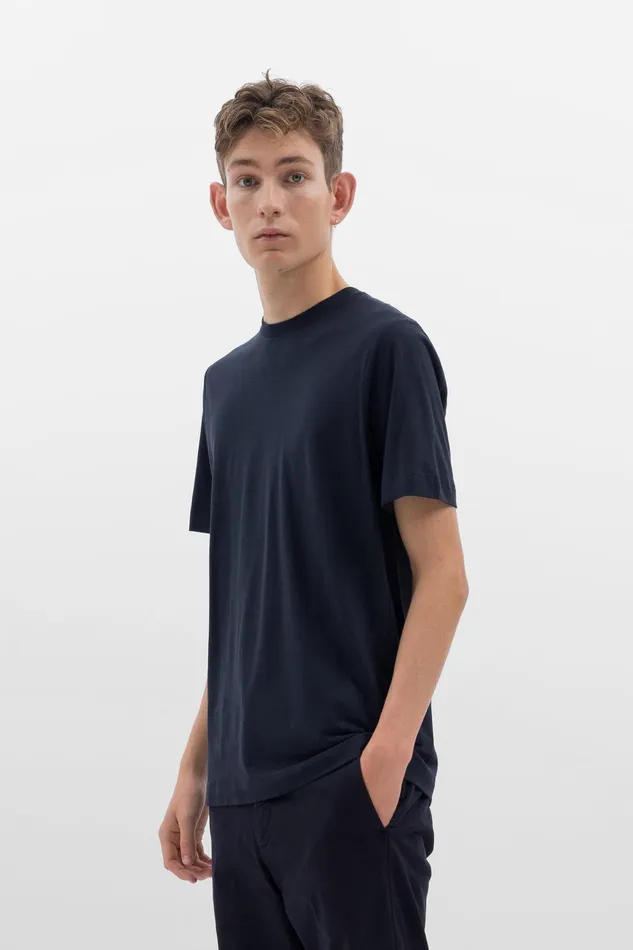 Men Cotton Crpe Tshirt Dark Navy Norse Projects TShirts