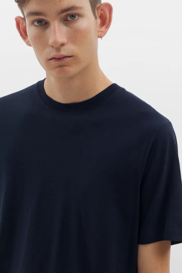 Men Cotton Crpe Tshirt Dark Navy Norse Projects TShirts