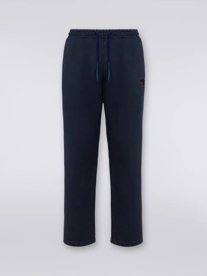 Men Cotton Knit Trousers With Logo Blue Missoni Sport