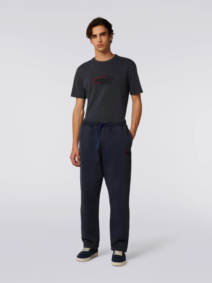 Men Cotton Knit Trousers With Logo Blue Missoni Sport Men Cotton Knit Trousers With Logo Blue Missoni Sport