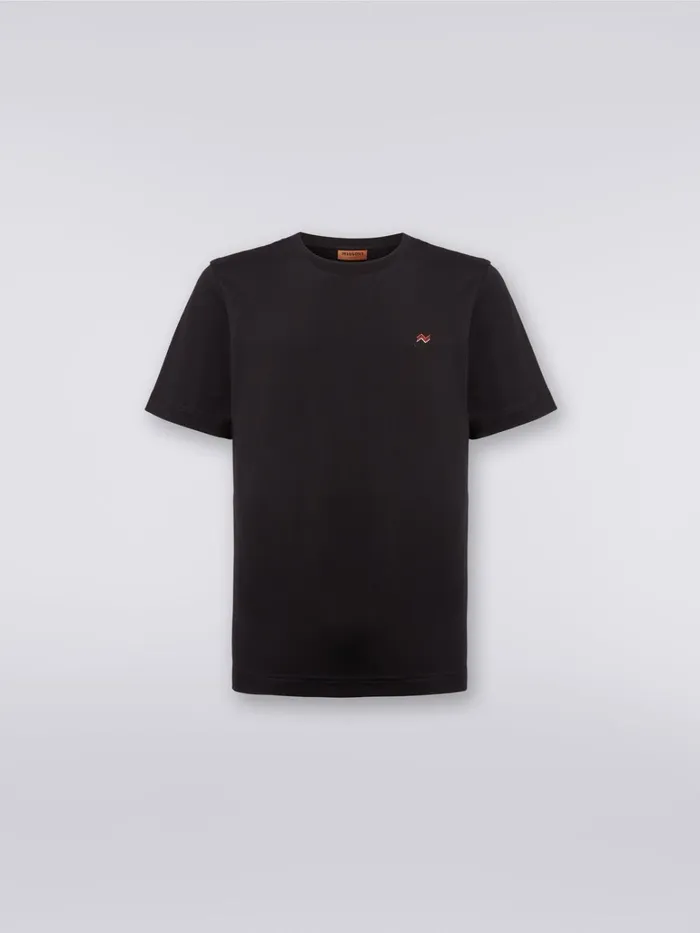 Men CrewNeck Cotton TShirt With Embroidery And Logo Black Missoni Polos and Tshirts